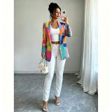 Women Fall Winter Elegant Long Sleeve Print Blazer Outerwear