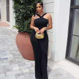 Women’s Chic Sexy Solid Color Cross Strap Slim FitMaxi Evening Gown