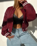 Women Long Sleeve PU Leather Coat