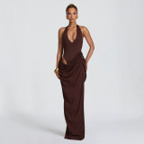 Women Formal Party Sexy V Neck Halter Neck Slit Ruched Bodycon Dress