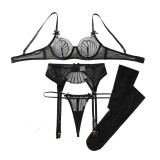 Women Bow See-Through Mesh Shaping Lingerie Two Piece Set