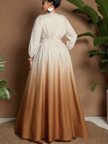 Women V Neck Corset Print Long Sleeve Maxi Dress