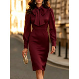 Women Bow Puff Sleeve Dress