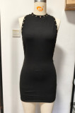 Women Summer Round Neck Rivet Sexy Bodycon Dress