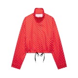 Women Stand Collar Polka Dot Organza Jacket and Shorts Two Piece Set