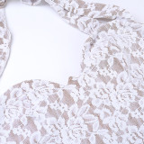 Women French Elegant Halter Neck Sexy Lace Maxi Dress