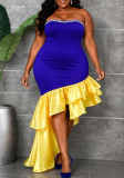 Plus Size Women Color Block Elegant Strapless Sleeveless Dress