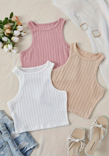 Women Sexy Sleeveless Round Neck Sexy Crop Tank Top
