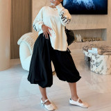Women Casual Bloom Wide Leg Lantern Cropped Pants