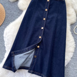 Women Denim Slit Midi Skirt