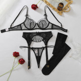 Women Bow See-Through Mesh Shaping Lingerie Two Piece Set