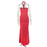 Women Solid Backless Strapless Ruched Formal Party Bodycon Dress