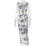 Women’s Geometric Print Strap Top and Wide Leg Pants Casual Two Piece Set