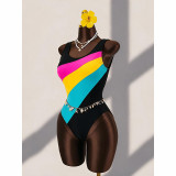 Women Color Block Triangle Bikini Beach Hot Spring One Piece Swimwear