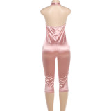 Women Summer Sexy Halter Neck Backless Jumpsuit