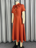 Plus Size Women Bow Neck Short Sleeve Dress