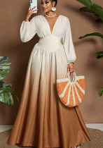 Women V Neck Corset Print Long Sleeve Maxi Dress Women V Neck Corset Print Long Sleeve Maxi Dress