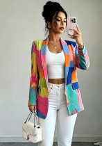 Women Fall Winter Elegant Long Sleeve Print Blazer Outerwear