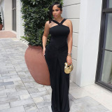 Women’s Chic Sexy Solid Color Cross Strap Slim FitMaxi Evening Gown