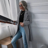 Women Fall Winter Houndstooth Print Outerwear