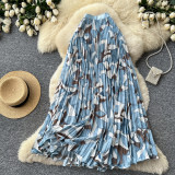 Women Print Summer Pleated Midi Skirt
