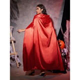Women’s Plus Size Halloween Red Witch Costume Hooded Cape Maxi Dress