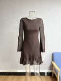 Women Round Neck Ruffle Sexy Backless Holidays Dress