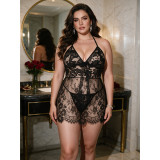 Women’s Sexy Halter Neck Floral Bow Tie Cutout Lace See Through Strap Dress