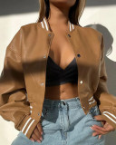 Women Long Sleeve PU Leather Coat