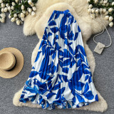 Women Print Summer Pleated Midi Skirt