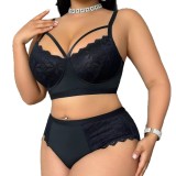 Plus Size Women Sexy Lace Patchwork Bra and Shorts Lingerie Two Piece Set