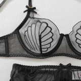 Women Bow See-Through Mesh Shaping Lingerie Two Piece Set