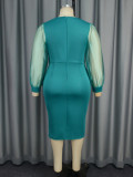 Women V Neck Puff Sleeve See-Through Beaded Dress