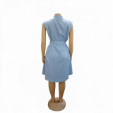 Women Summer Sleeveless Dress Asymmetrical Collar Irregular Dress