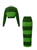 Women’s Chic Casual Striped Polo Shirt and Skirt Two Piece Set
