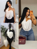 Women Sexy One Strap Cowl Neck Pleated Top