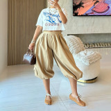 Women Casual Bloom Wide Leg Lantern Cropped Pants