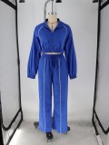 Women Fall Winter Patchwork Stripe Stand Collar Zip Jacket + Patchwork Pant Two Piece Set