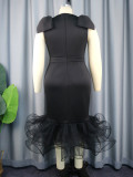 Plus Size Women V Neck Sleeveless Bow Formal Party Elegant Mesh Dress