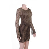 Women Backless Long Sleeve Polka Dot Mini Dress