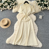 Women French Beaded Round Neck Knit Maxi Dress