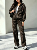 Women Spring Autumn Long Sleeve Open Front Coat + Pant Casual Two Piece Set
