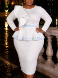 Women’s Plus Size Sequin Ruffle Long Sleeve Slim Waist Formal Party Elegant Bodycon Dress