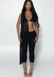 Women Summer Mesh Patchwork Crop Top and Pant Two Piece Set