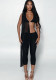 Women Summer Mesh Patchwork Crop Top and Pant Two Piece Set