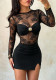 Women Sexy Lace Mesh Long Sleeve Bodycon Dress