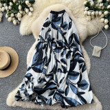 Women Print Summer Pleated Midi Skirt