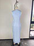 Women Fall Elegant Solid Slit Bodycon Dress