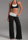 Women Fake Two Piece Halter Neck Sleeveless Slip Top and Pant Yoga Two Piece Set