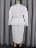 Women’s Plus Size Sequin Ruffle Long Sleeve Slim Waist Formal Party Elegant Bodycon Dress